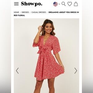 SHOWPO. DREAMING ABOUT YOU DRESS sz 4 RED FLORAL